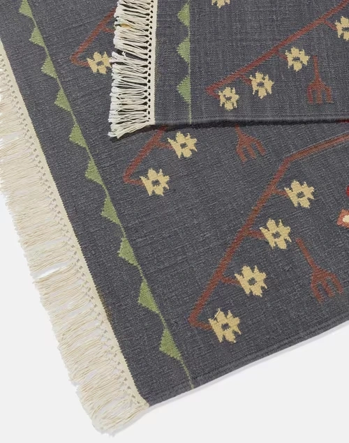 Grey Dhakai Cotton Hand Woven Dhurrie M