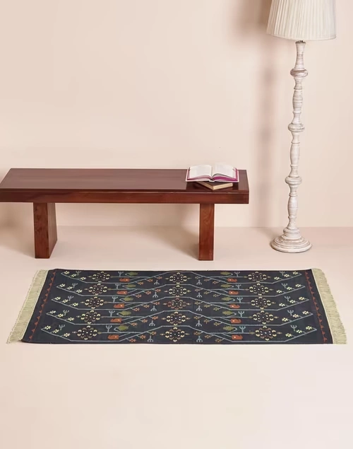 Navy Dhakai Cotton Hand Woven Dhurrie - Medium