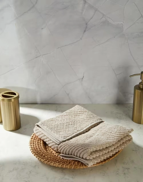 Beige Nina Cotton Pile Hand Towel Set Of 2