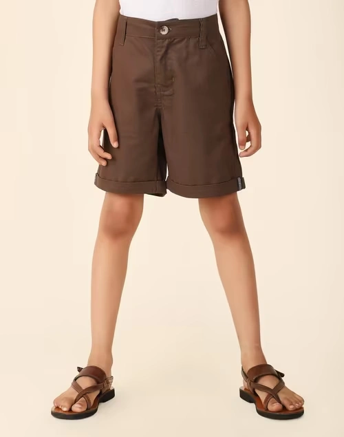 Green Cotton Shorts With Horn Button