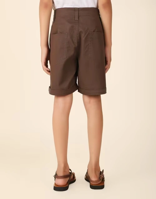 Green Cotton Shorts With Horn Button