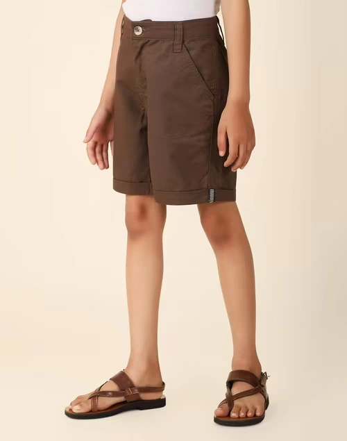 Green Cotton Shorts With Horn Button 4 Green Cotton Shorts With Horn Button