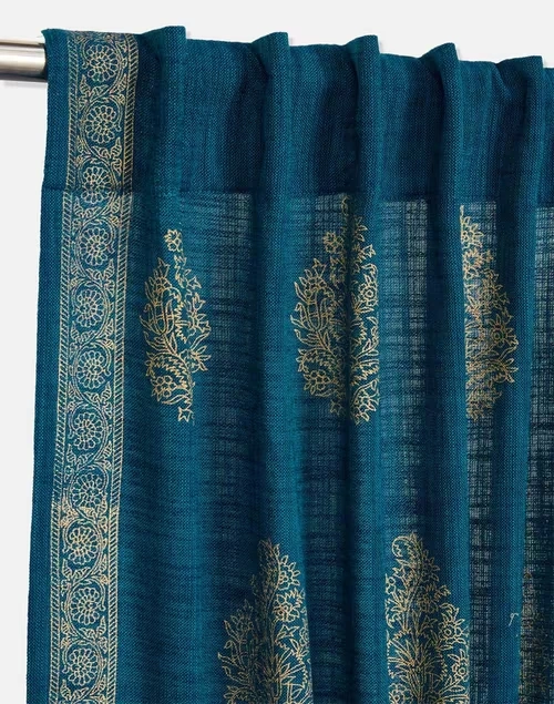 Blue Cotton Printed Curtain | 1pc