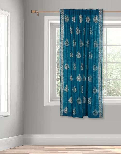 Blue Cotton Printed Curtain | 1pc