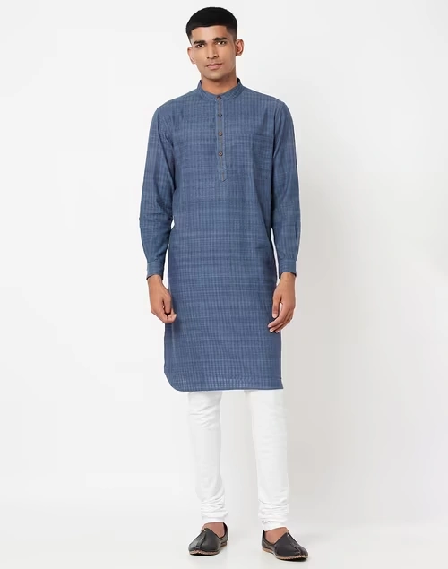 Cotton Striped Long Kurta With Cuff