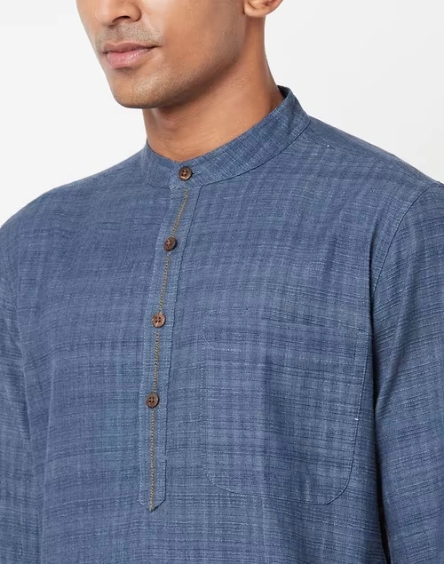 Cotton Striped Long Kurta With Cuff