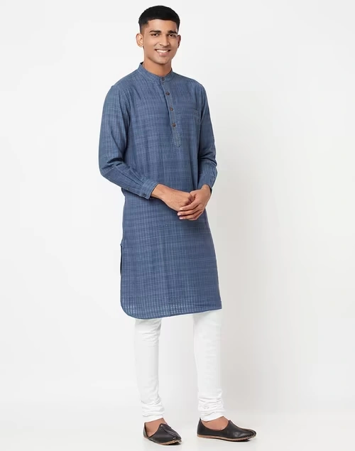 Cotton Striped Long Kurta With Cuff