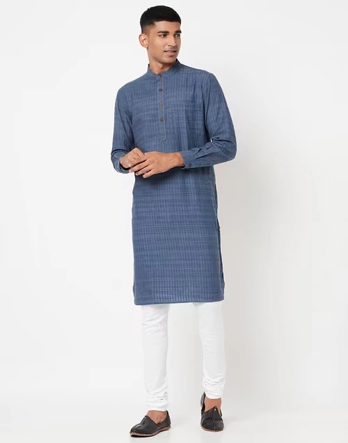 Cotton Striped Long Kurta With Cuff