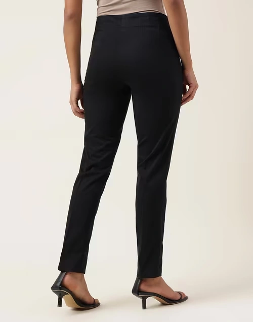 Black Cotton Blend Full Length Pant Formal
