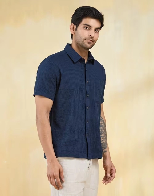 Blue Cotton Bush Shirt