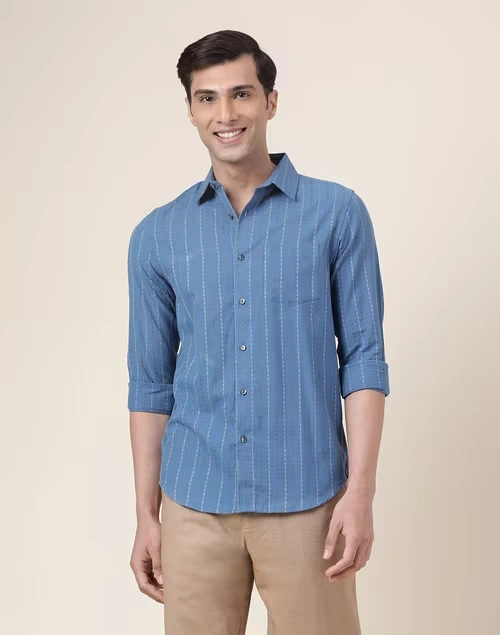 Blue Cotton Blend Shirt