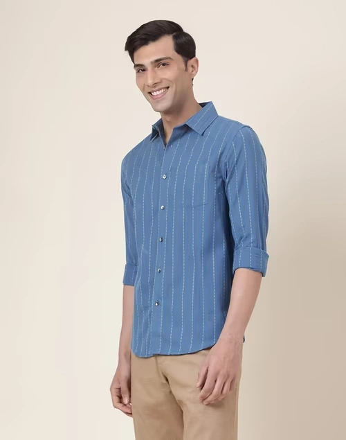 Blue Cotton Blend Shirt