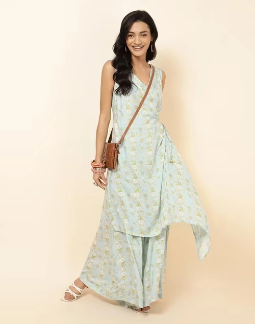 NUIndian Turquoise Modal Printed Ethnic Jumpsuit