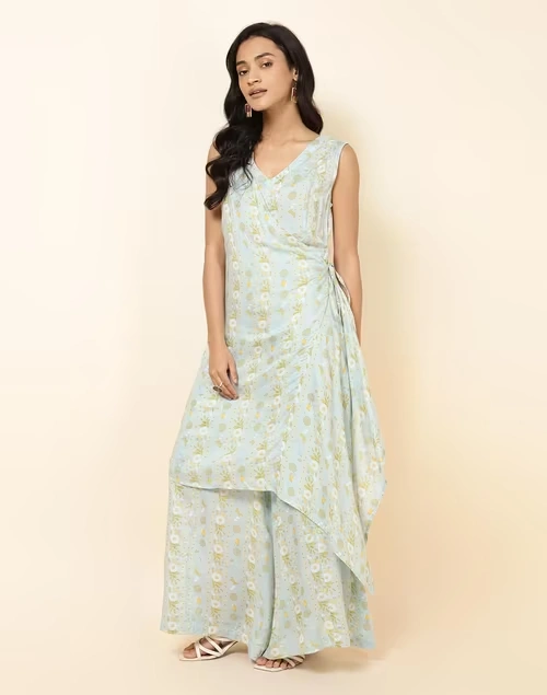 NUIndian Turquoise Modal Printed Ethnic Jumpsuit