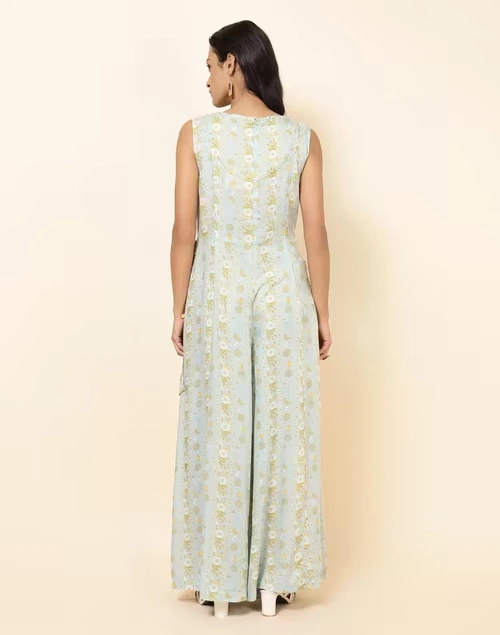 NUIndian Turquoise Modal Printed Ethnic Jumpsuit 3 NUIndian Turquoise Modal Printed Ethnic Jumpsuit