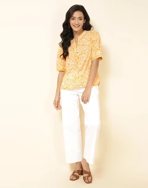 Yellow Cotton Printed Top
