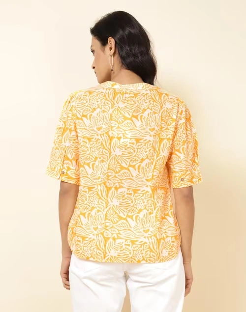 Yellow Cotton Printed Top