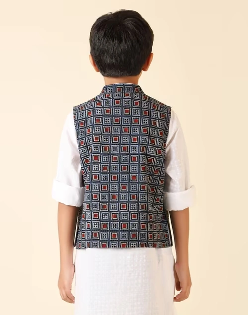 Blue Cotton Printed Jacket