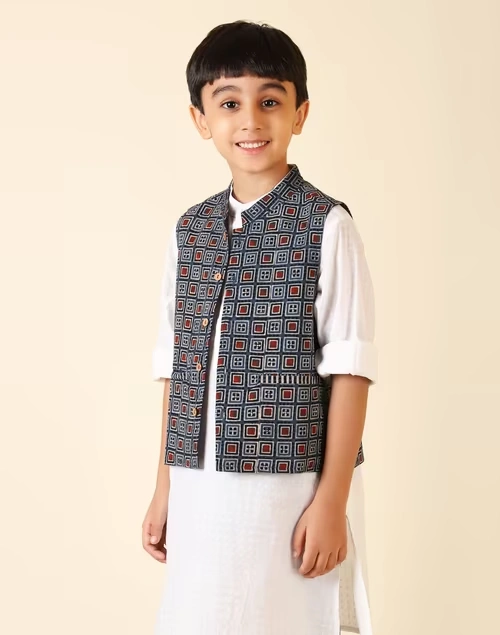 Blue Cotton Printed Jacket