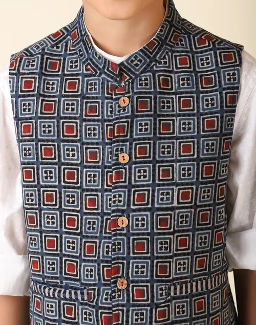 Blue Cotton Printed Jacket