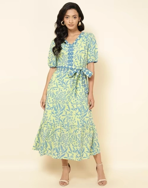 Green Cotton Printed Maxi