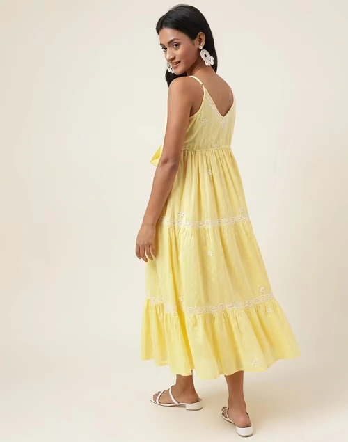 Yellow Cotton Chikankari Midi Dress 3 Yellow Cotton Chikankari Midi Dress