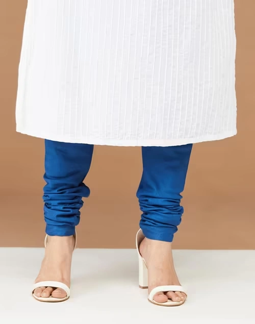 Blue Silk Blend Full Length Churidar