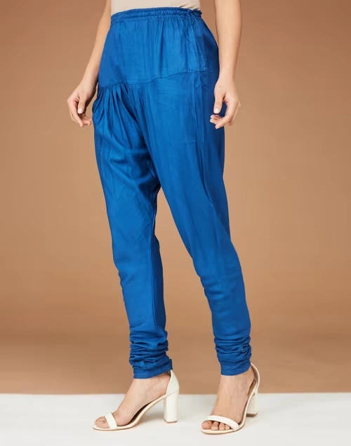 Blue Silk Blend Full Length Churidar