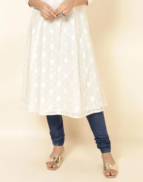 Blue Viscose Silk Full Length Churidar