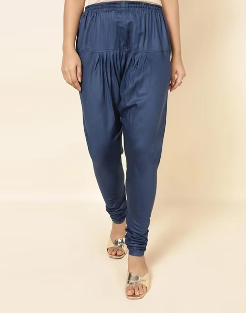 Blue Viscose Silk Full Length Churidar