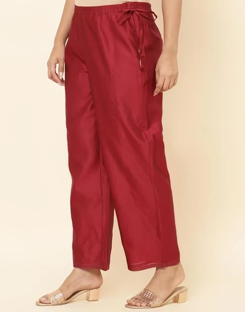 Maroon Cotton Silk Ankle Length Ijar