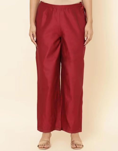 Maroon Cotton Silk Ankle Length Ijar