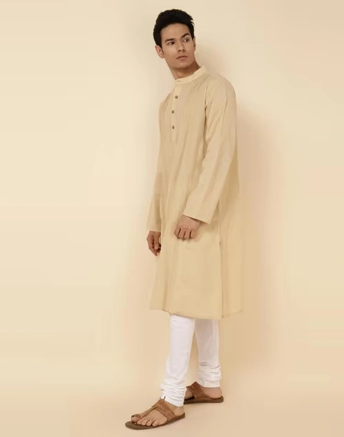 Beige Cotton Woven Long Kurta 4 Beige Cotton Woven Long Kurta