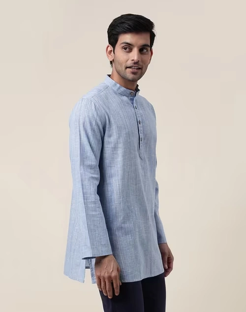 Blue Cotton Woven Short Kurta 3 Blue Cotton Woven Short Kurta