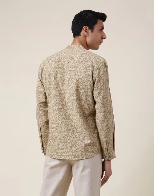 Brown Cotton Blend Printed Slim Fit Shirt