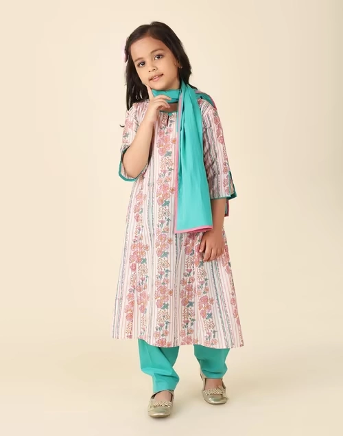 Pink Cotton Printed 3Pc Salwar Set