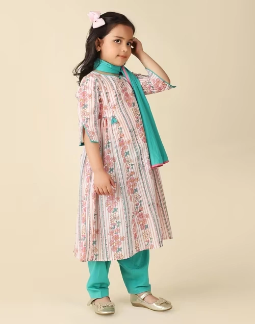 Pink Cotton Printed 3Pc Salwar Set