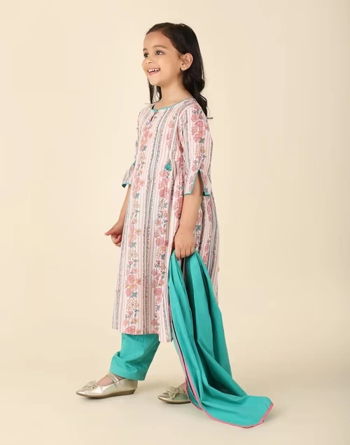 Pink Cotton Printed 3Pc Salwar Set