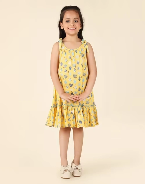 Yellow Cotton Printed Dress