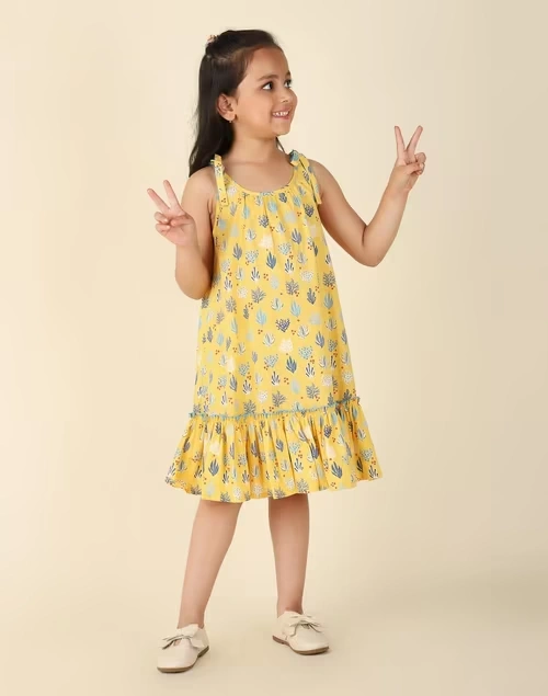 Yellow Cotton Printed Dress