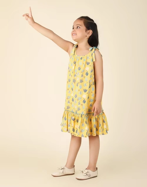 Yellow Cotton Printed Dress