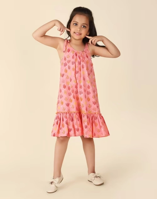 Pink Cotton Printed Dress