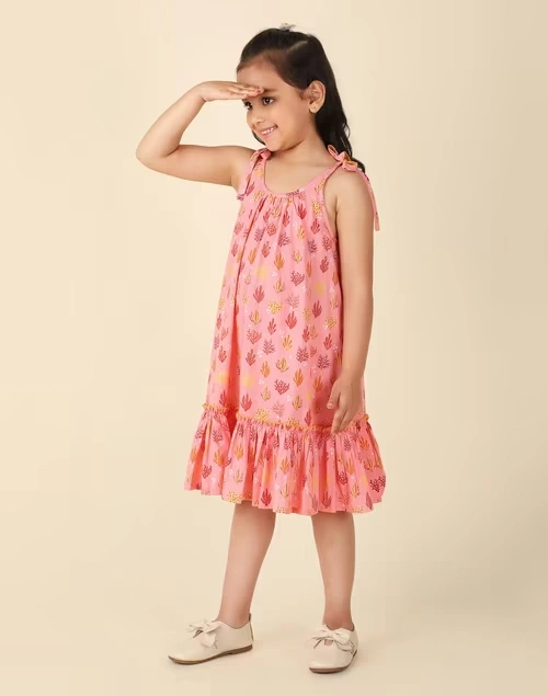 Pink Cotton Printed Dress