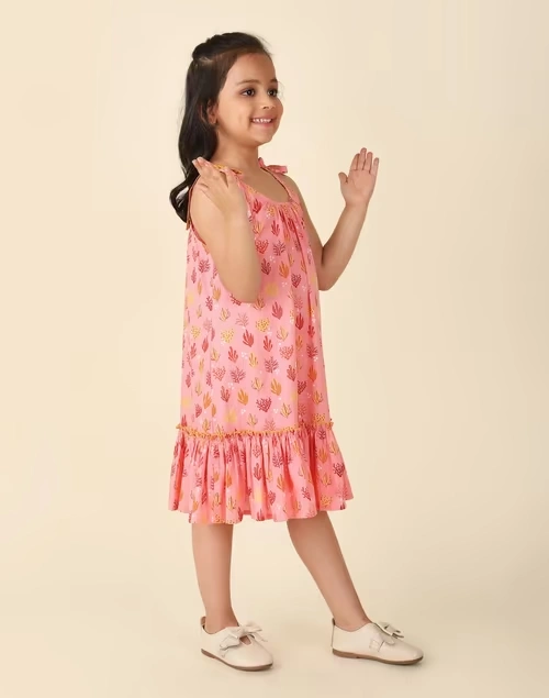 Pink Cotton Printed Dress