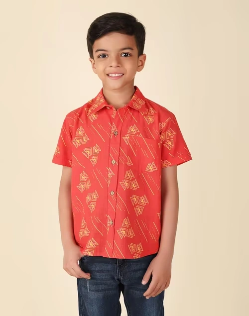 Red Cotton Printed Shirt