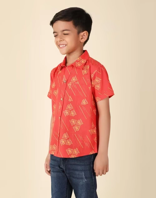 Red Cotton Printed Shirt