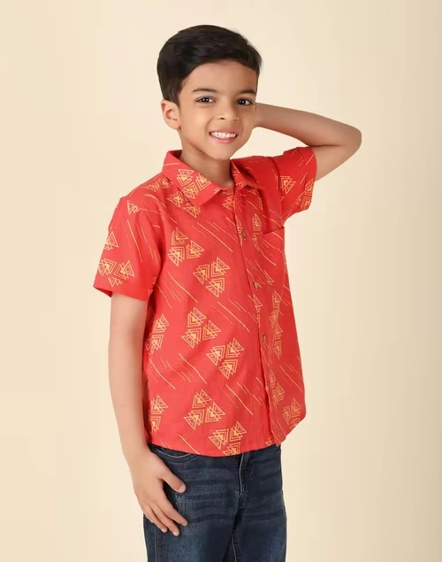 Red Cotton Printed Shirt