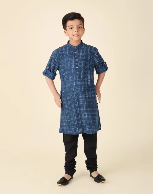 Indigo Cotton Printed Long Kurta