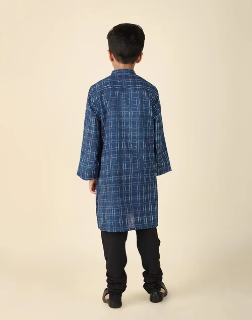 Indigo Cotton Printed Long Kurta