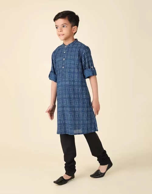 Indigo Cotton Printed Long Kurta 3 Indigo Cotton Printed Long Kurta